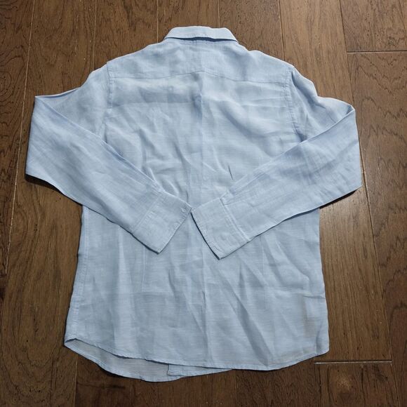Porter and Ash Shirt Mens Small Linen Long Sleeve Button Down Blue Lightweight - Picture 4 of 8
